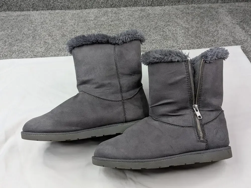 Airwalk Boots Womens Size 9 Gray Faux Suede Fur Lined Side Zip Winter Mid Calf